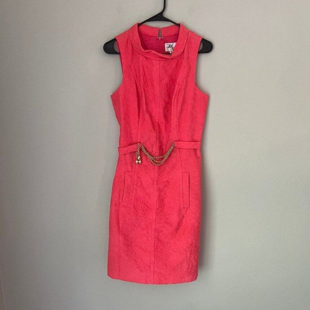 Milly of New York Hot Pink Floral Belted Sheath Dress SZ 6